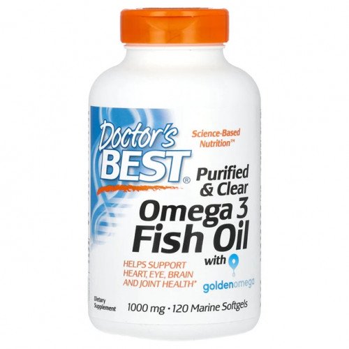 Doctor's Best Purified & Clear Omega 3 Fish Oil, 1000mg  - 120 marine softgels