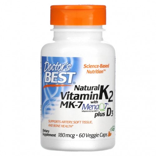 Doctor's Best Natural Vitamin K2 MK7 with MenaQ7 plus D3, 180mcg  - 60 vcaps