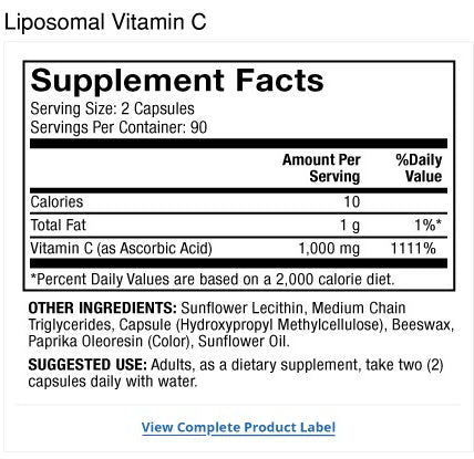 Dr. Mercola Vitamin C Liposomal, 180 capsules