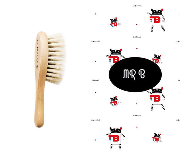 Soft Baby Hairbrush with Goat's Bristle with Washcloth - Mr B