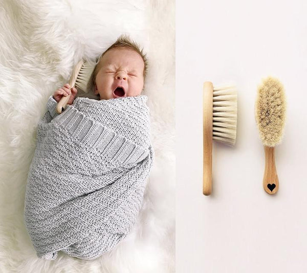 Soft Baby Hairbrush with Goat's Bristle with Washcloth - Space