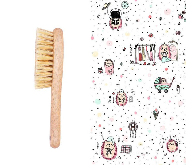 Cradle Cap Baby Hairbrush & Muslin Washcloth - Hedgehog Pink